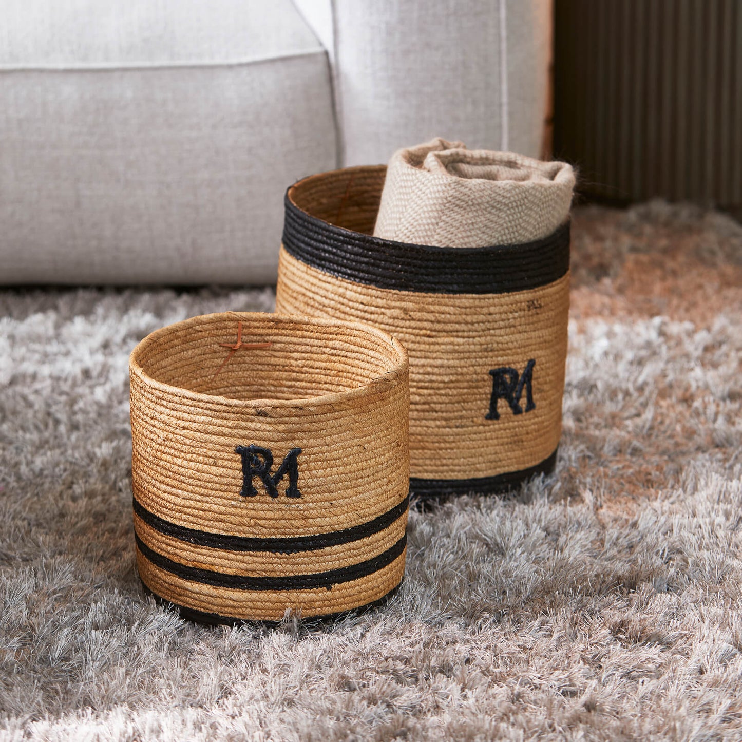 RM Striped Monogram Basket Set Of 2pc