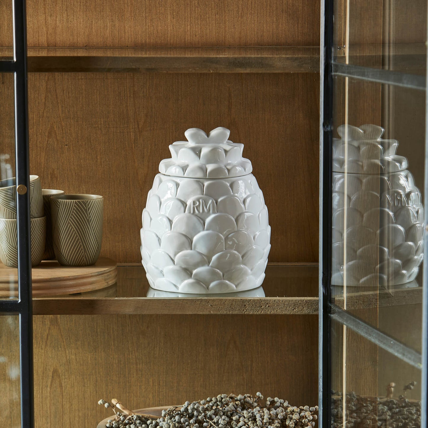 Frosted Pine Cone Storage Jar