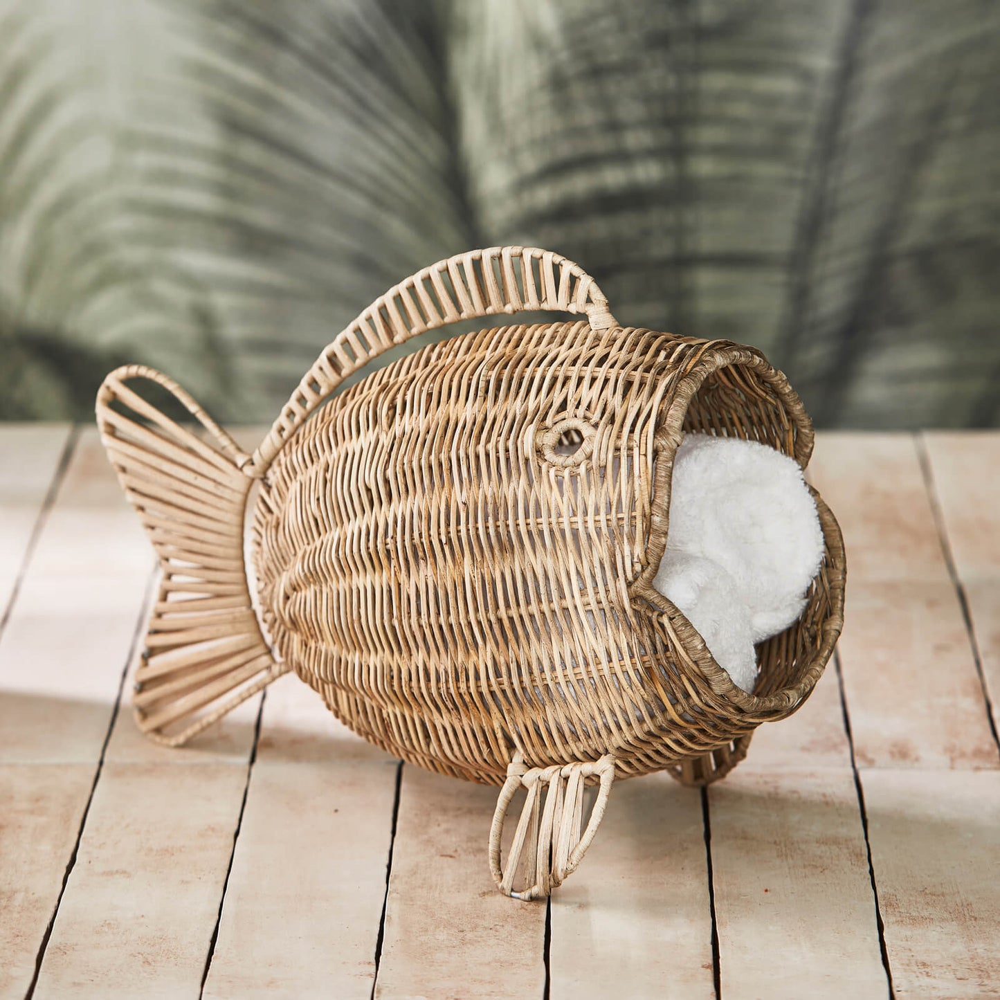 Rustic Rattan Fish Basket Decoration