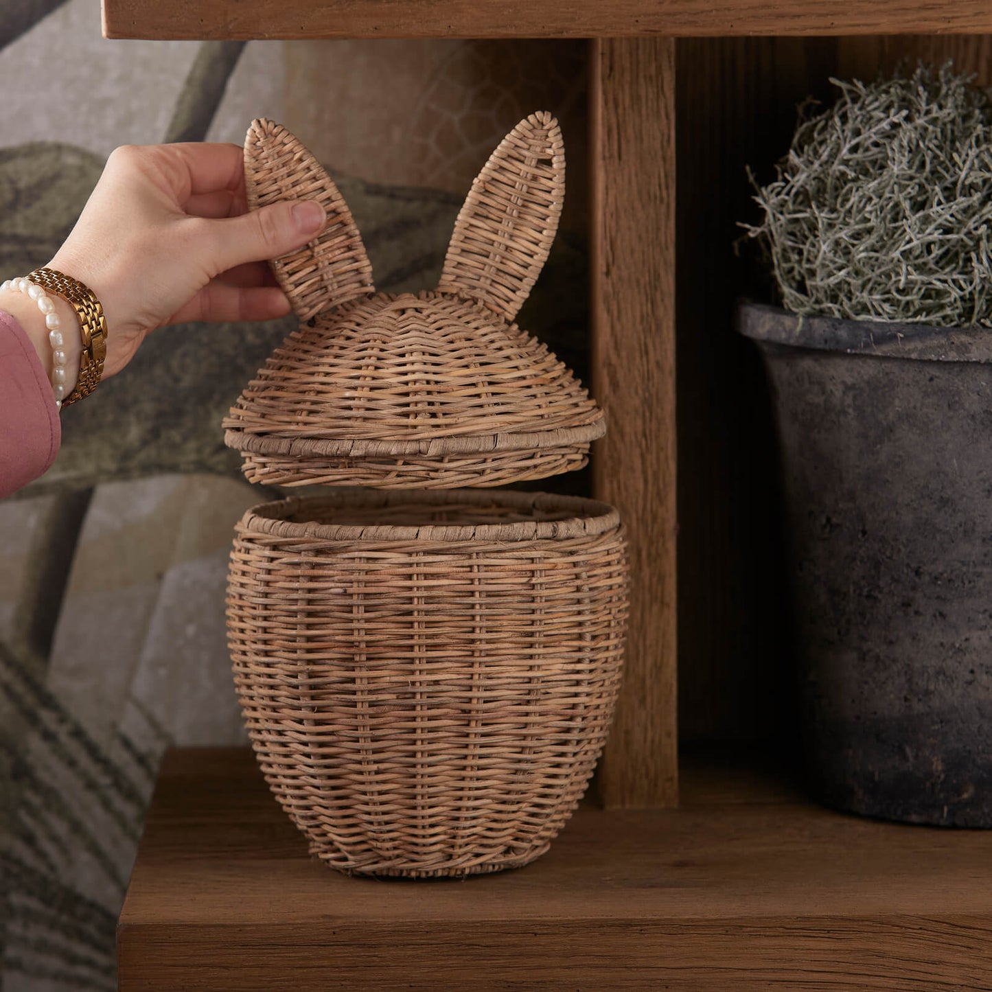 Rustic Rattan Easter Rabbit Basket