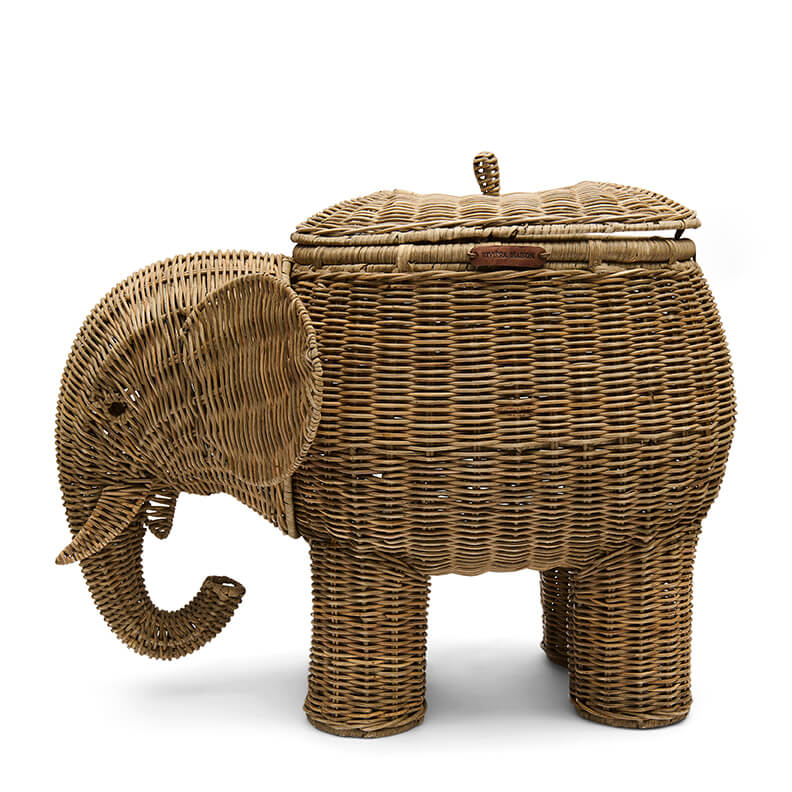 Rustic Rattan Elephant Basket Deco