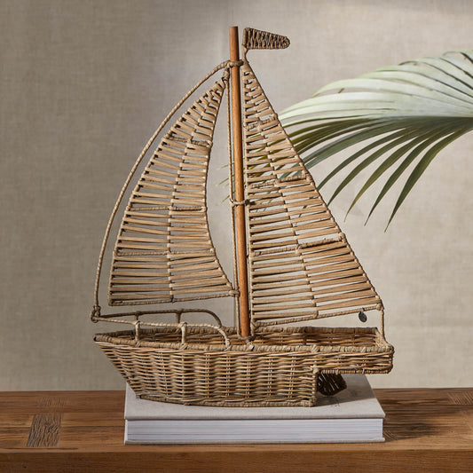 Rustic Rattan Sailboat Decoration