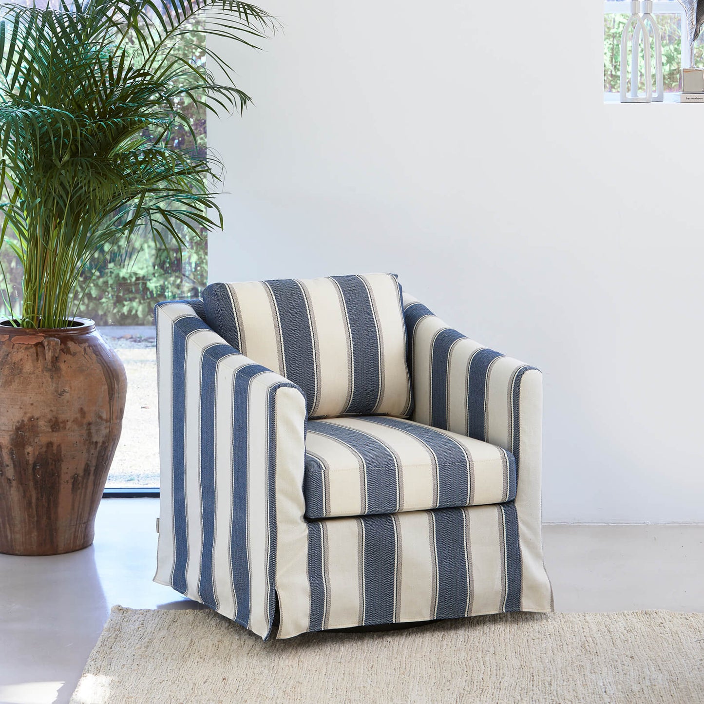 Moretta Swivel Armchair Blue Stripe